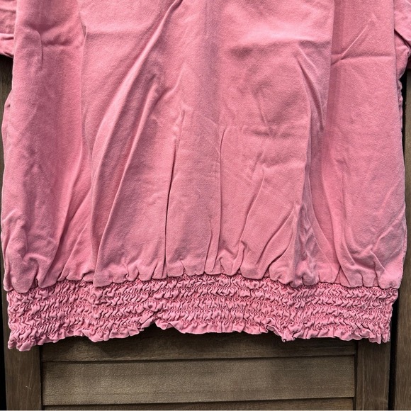 Relaxed Old Rose Plain Boho Neutral Chic Cuffed Sleeve‎ Smocked Blouse Sz L - Picture 7 of 11